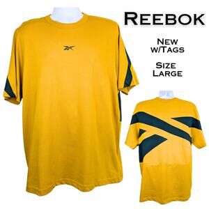 Reebok Mens T Shirt Tee Large Mustard Yellow Green Graphic Logo Streetwear